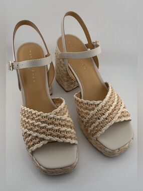 Marc Fisher LTD Juliey 9.5 Raffia Platform Block Heel Sandals NIB $150 Retail